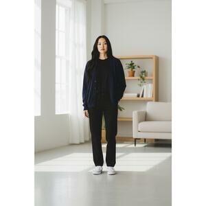 United Colors Of Benetton Made In Italy Navy Lambswool Vintage Cardigan Sz L